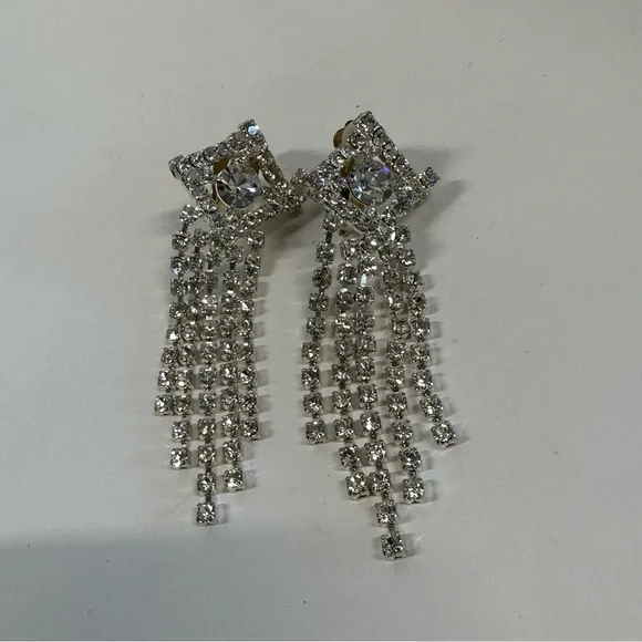 Ladies vintage stunning art deco faux diamond rhinestone clip‎ on earrings - Picture 2 of 5